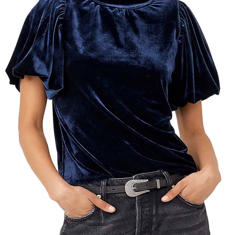 Blue crushed Velvet free people blouse